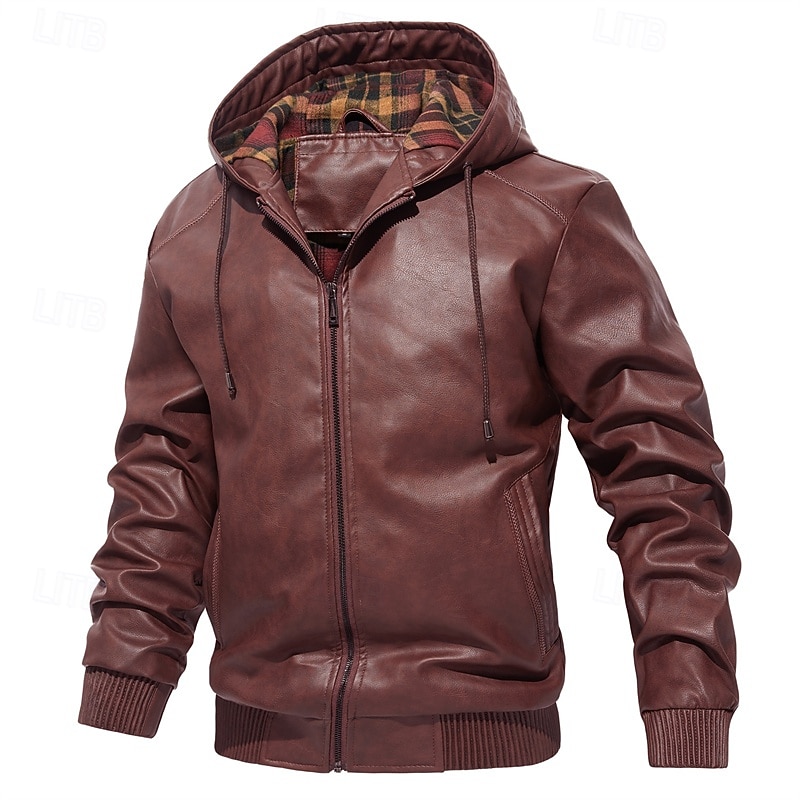 Per uomo Giacca in Ecopelle Giacca da Moto Vacanza Quotidiano Antivento Caldo Tasca Autunno & Inverno Semplice Moda Classico Con Cappuccio Regolare Nero Vino Marrone Giacca del 2025 a $64.99 –P6