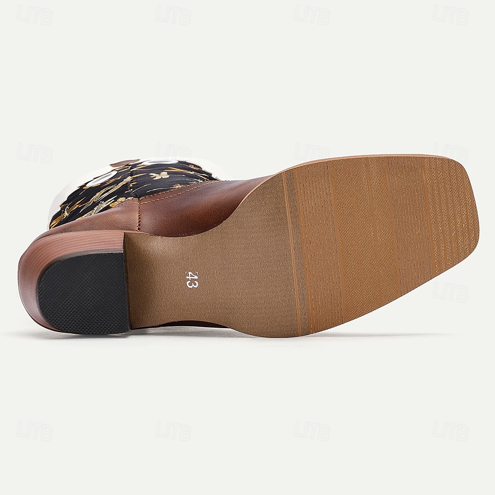 Herren Stiefel Cowboystiefel Stickerei Retro Spaziergang Vintage Lässig Outdoor Täglich PU Leder Bequem Rutschfest Atmungsaktiv Mittelstiefel Slipper Braun Frühling Herbst Winter 2025 - $59.99 –P7