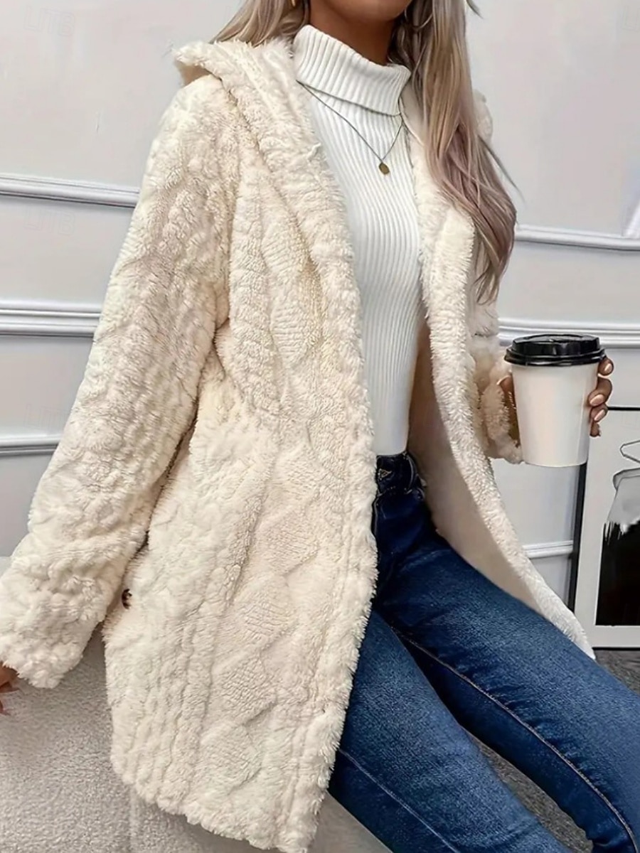 Femmes Veste Sherpa Veste Décontractée Confortable Respirant Avec Poches Boutons Occasionnel Uni Vacances Rue Occasionnel Tenue quotidienne Ouvert devant Régulier À capuche Coupe régulière manche de 2025 ? $28.99 –P4