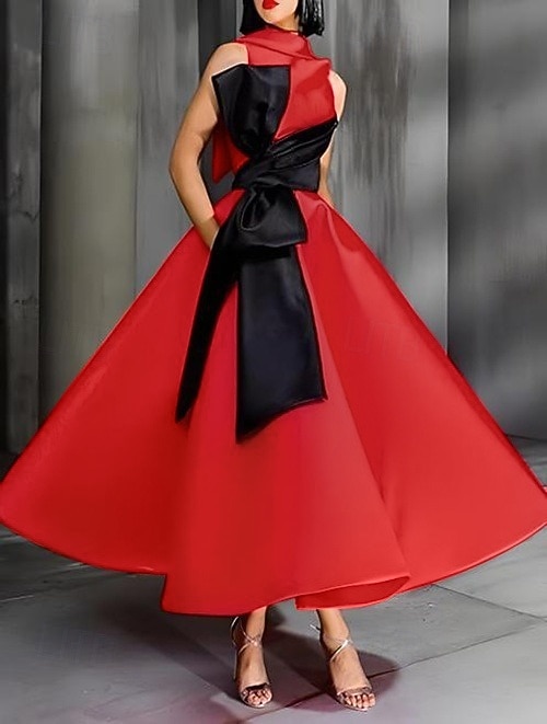 Vestidos de Coquetel A-Line Pretos e Dourados Vestido Elegante Formal Casamento Comprimento Até o Tornozelo Sem Mangas Gola Redonda Com Bolso Cetim com Laço(s) Strass de 2025 por $124.99 –P5