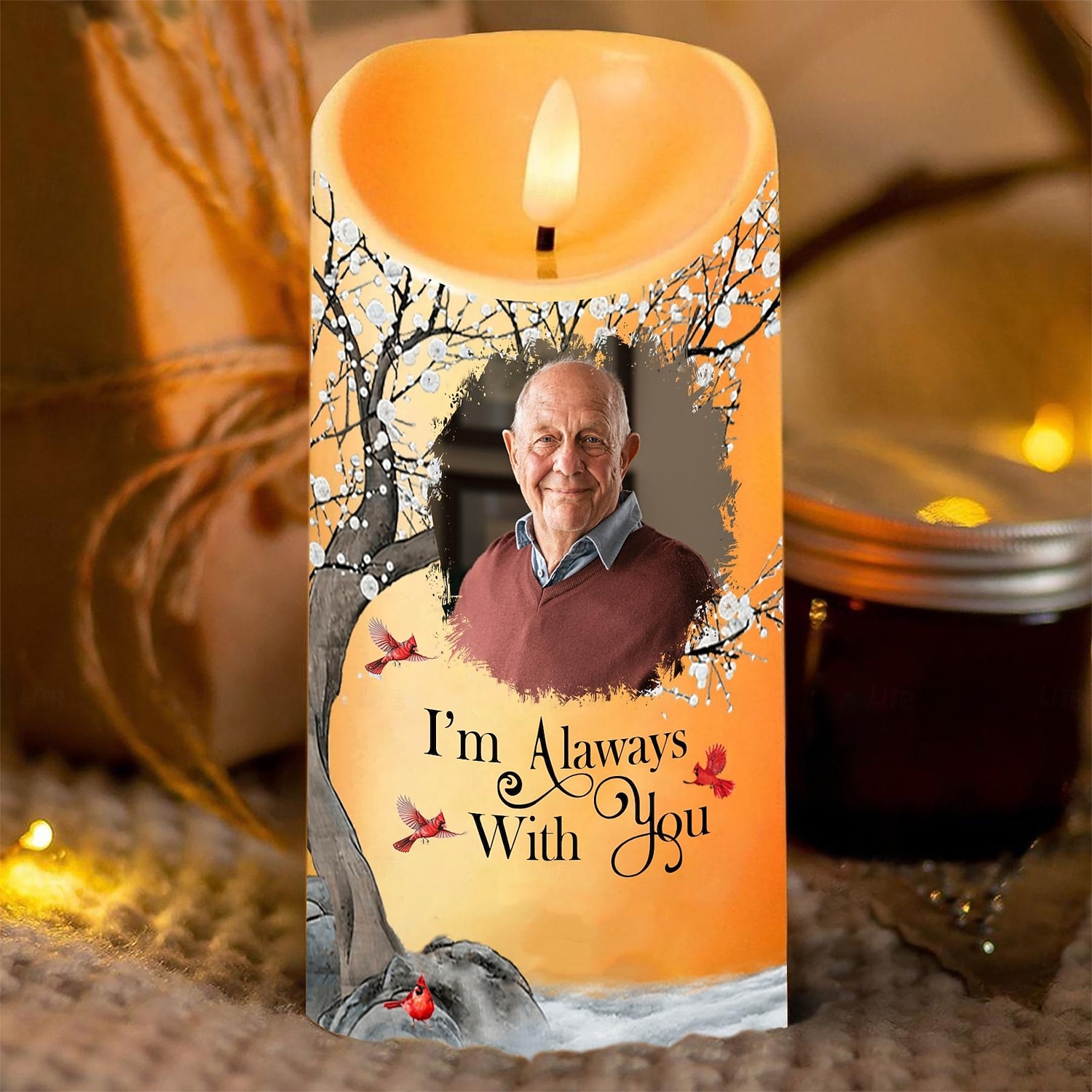 Personalisierte LED-Gedenkkerze mit individuellem Foto, Beileidsgeschenke für den Verlust geliebter Menschen, elegantes Erinnerungslicht für die Dekoration des Schlafzimmers zu Hause, Hommage an 2025 - $15.99 –P5