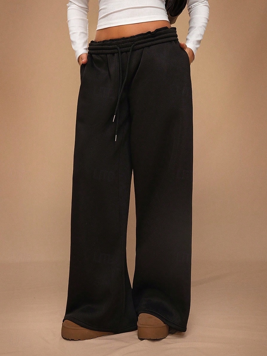 Femmes Joggings Jambe large Chinos Mode Streetwear Occasionnel Longueur complète Taille haute Uni Ceinture Élastique Confortable Doux Élastique Extérieur Rue Gris clair Noir Blanche Rouge Ét de 2026 ? $29.99 –P19
