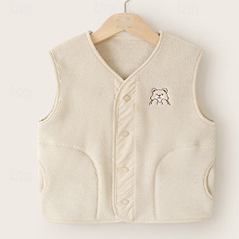 Barn Unisex Vest frakk Yttertøy Helfarge Ermeløs Lomme Knapper Hold Varm Myk Pustende Frakk utendørs Mote Daglig Brun Grønn Kakifarget Høst Vinter 4 år + 2025 - $29.99 –P6