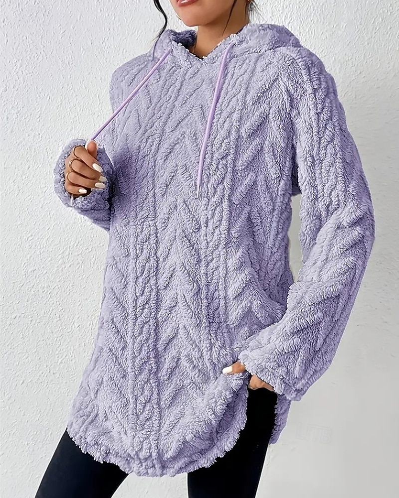 Mulheres Pulôver Moletom Com Capuz Tecido Roupa de rua Casual Velo Sherpa Manga Longa Com Capuz Tops regulares Rua Feriado Com Cordão Preto Branco Vermelho Roxo Bege Outono Inverno de 2025 por $27.99 –P8
