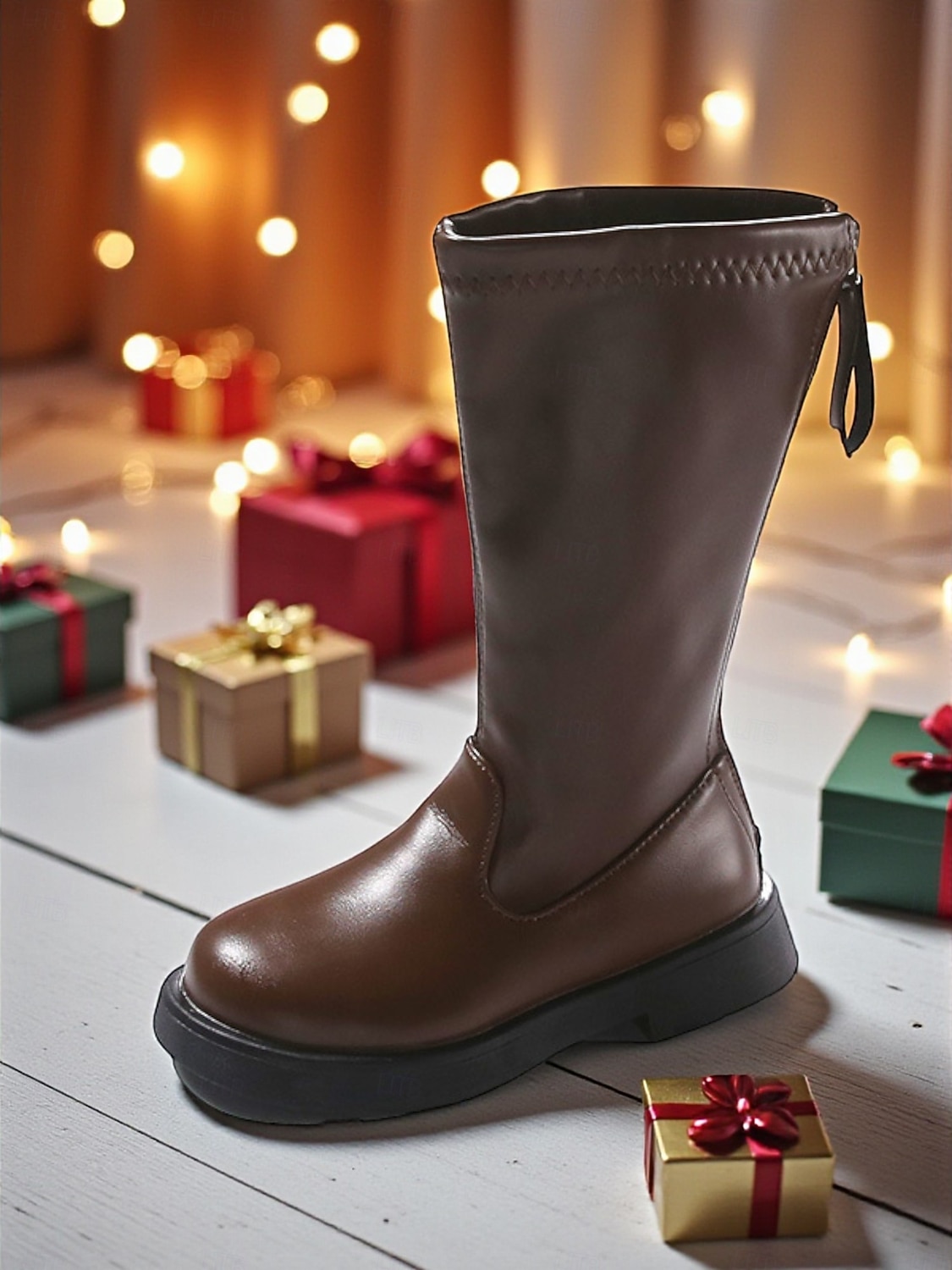 Koreaanse idool geïnspireerde popster kostuum schoenen meisjes witte imitatie leren halfhoge laarzen met rits aan de zijkant, comfortabele zool, modieuze performance schoenen voor op het podium, dans 2026 - $34.99 –P5