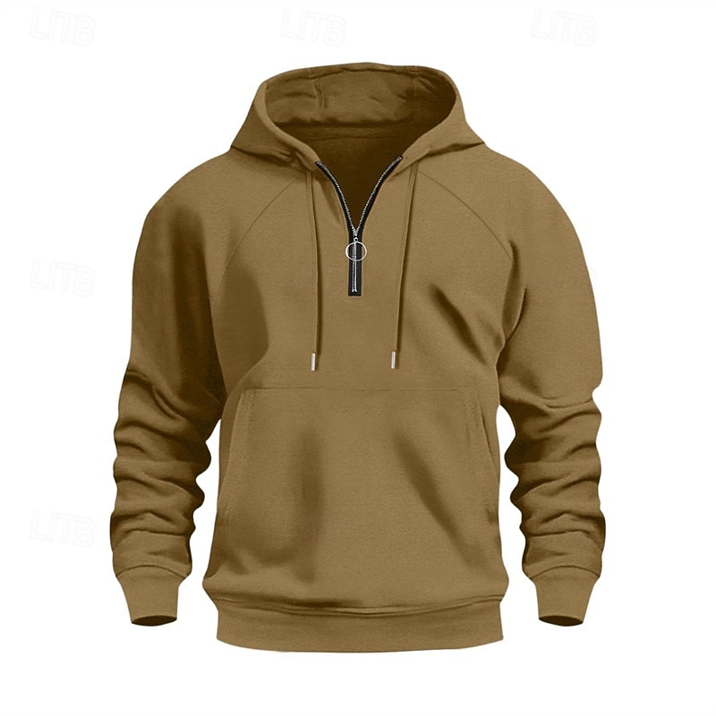 Voor heren Trui met capuchon Hoodie met kwartrits Abrikoos Zwart Marine Blauw Khaki Lichtgrijs Capuchon Effen Trekkoord Zak Kwart ritssluiting Sport & Outdoor Dagelijks Feestdagen Polyester 2026 - $16.99 –P3