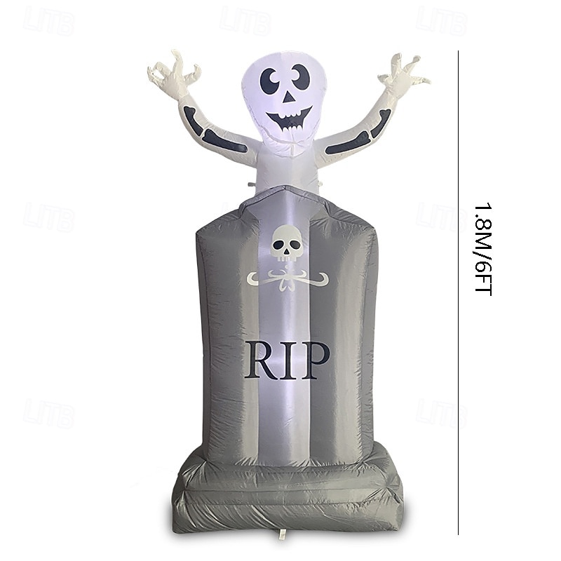 1 pezzo da 1,8 m/6 piedi di scheletro di Halloween che fa capolino dalla lapide, modello gonfiabile luminoso a LED per interni ed esterni, cortile, giardino, atmosfera terrificante e inquietante, luce del 2025 a $44.99 –P1