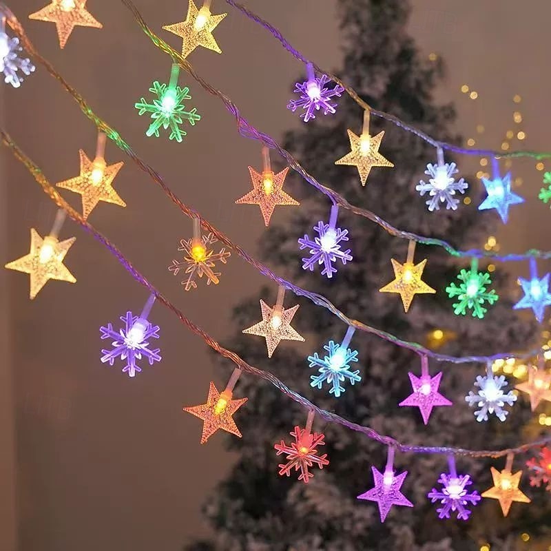 2025年 クリスマス LED スノーフレーク エルク スター フェアリー ストリングライト 10/20/40LED 新年 ウェディング ガーランドライト 電池式 ホリデーパーティー 雰囲気 デコレーション  コレクション – $12.99 –P11