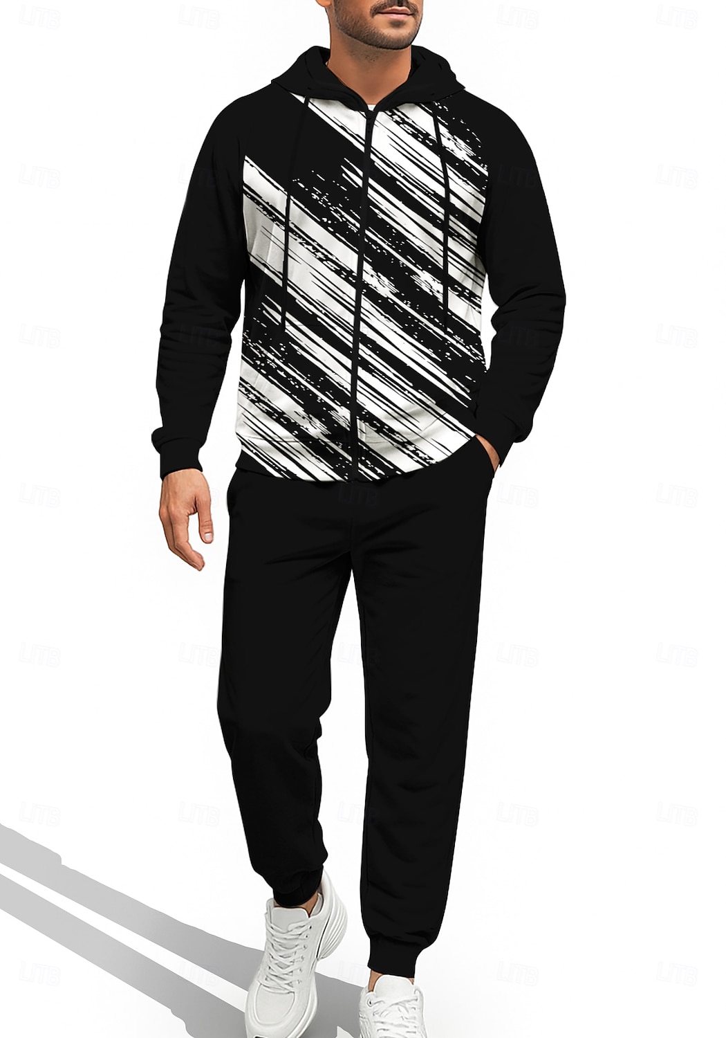 Муж. Толстовка Спортивный костюм Толстовка на молнии Кулиска Карманы Геометрический принт Брюки Толстовка Худи и брюки Осень Красный Тёмно-синий Тренировка в тренажерном зале Повседневный Баскетбол 2026 - $43.99 –P1
