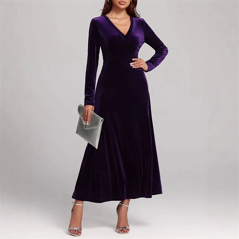 Damen Midikleid Samtkleid Cocktailkleid Elegant Mode Modern Outdoor Party Party-Abendmode Normale Passform Einfach Langarm V Ausschnitt Schwarz Wein Blau Purpur Frühling Herbst 2025 - $33.99 –P7