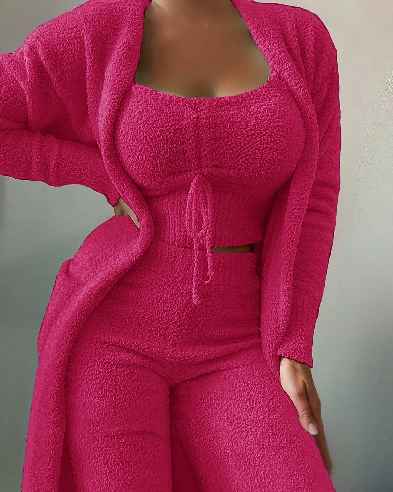Women's Loungewear Pajama Set Flannel Fashion Casual Pure Color Elastic Waist Pullover Pant Vacation Home Daily Long Sleeve Crew Neck Light Pink Black White Pink Royal Blue Summer Spring Winter Slim 2026 - $41.99 –P2