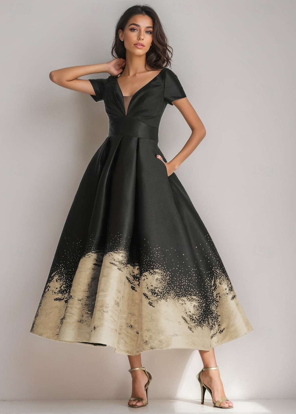 A-Linie Knöchellänge Cocktailkleider Partykleider Elegant seidig Kurzarm V Ausschnitt Hochzeit Formell Tasche Satin mit Blumenmuster 2026 - $186.99 –P1