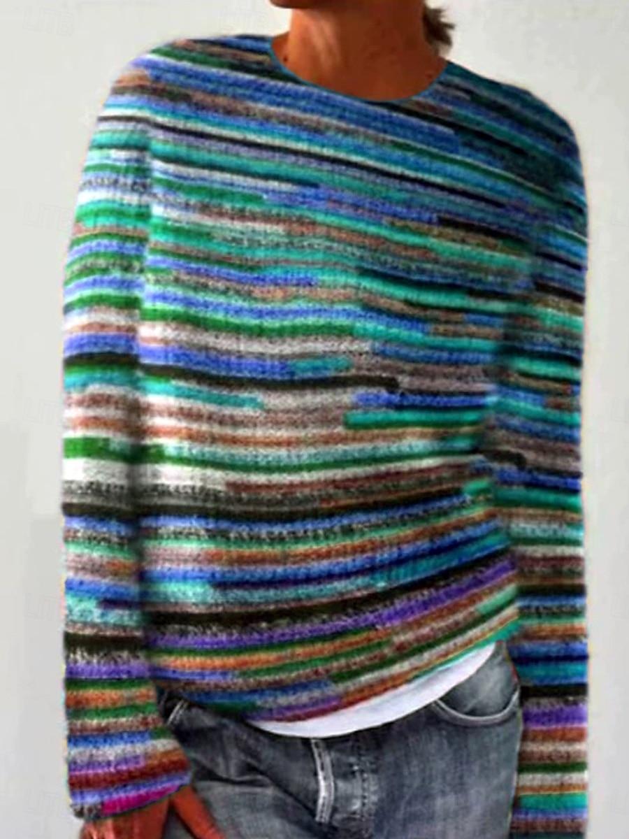 Női Pulóver Alkalmi Grafika Csíkos Terített nyak Kollázs Kötött Hosszú ujj Normál felsők Kötött Munka Medence Lóhere Ősz Tél 2025 - $29.99 –P3