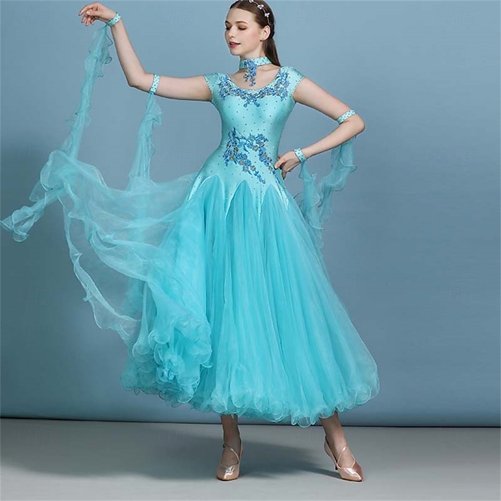 ballroomdansklänning kristaller / strass damföreställning långärmad spandex polyester 2026 - $173.99 –P5