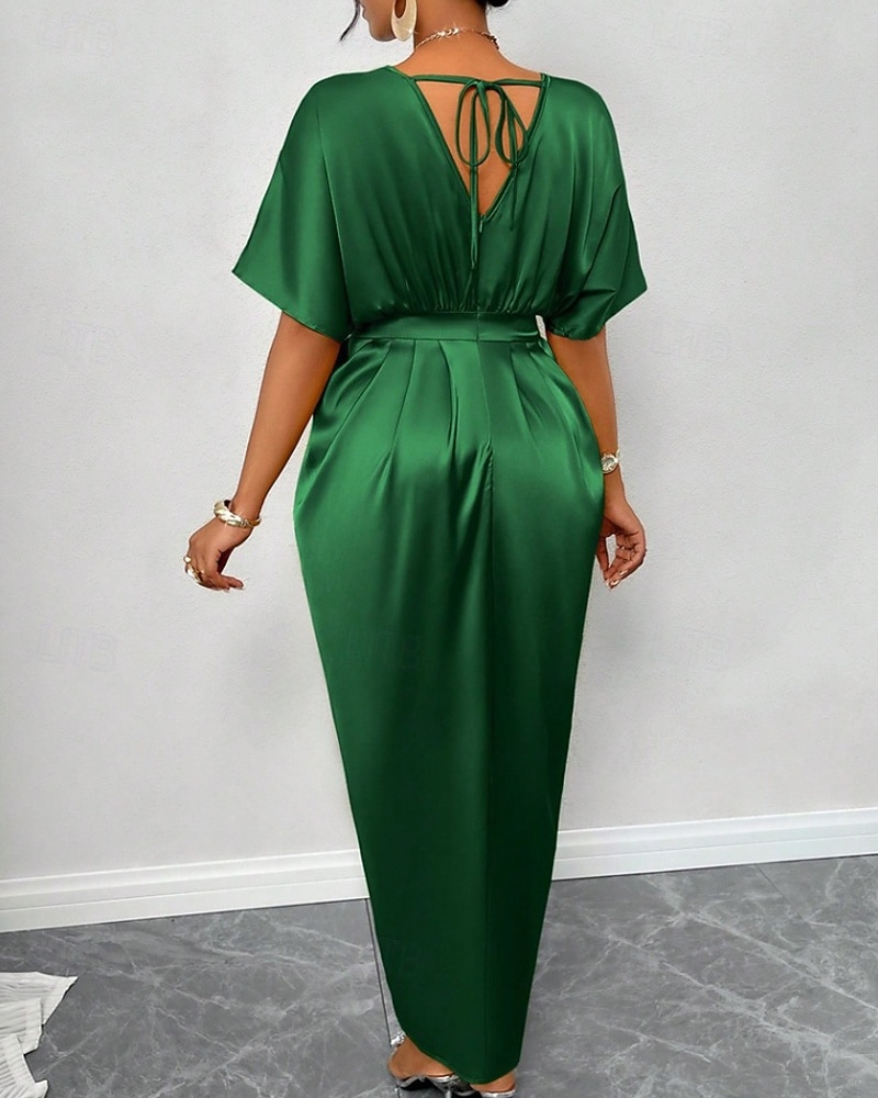 Femmes Robe Longue Maxi Robe Robe de Soirée Robe de Cocktail Robe en Satin Élégant Moderne Soirée Coupe régulière Uni Manche Courte Col en V Noir Jaune Bleu Roi Vert foncé Automne Hiver de 2025 ? $34.99 –P6