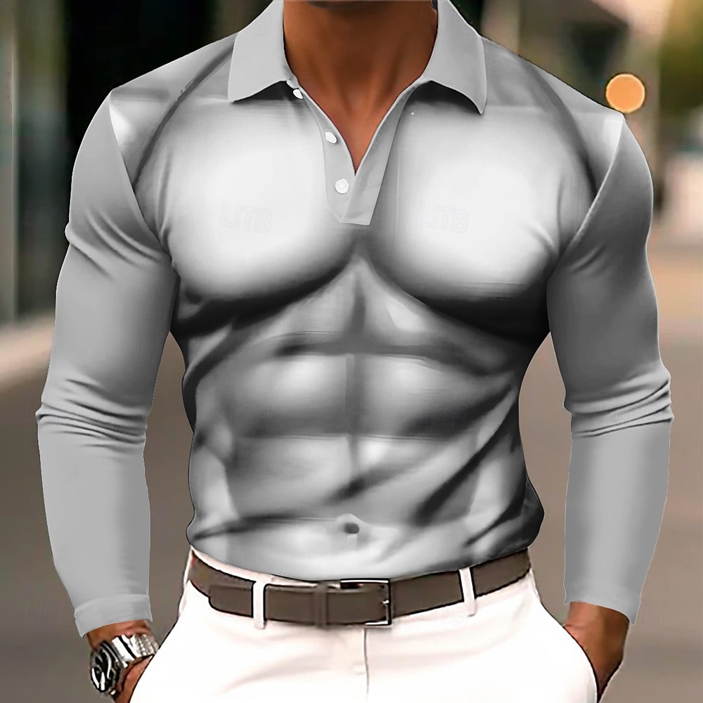 Men's Simulation Polo Long Sleeve Polo Shirts Lapel Casual Street Daily Wear 3D Print Buttons Spring Fall Winter Dark Brown Green Gray 2026 - $22.99 –P3