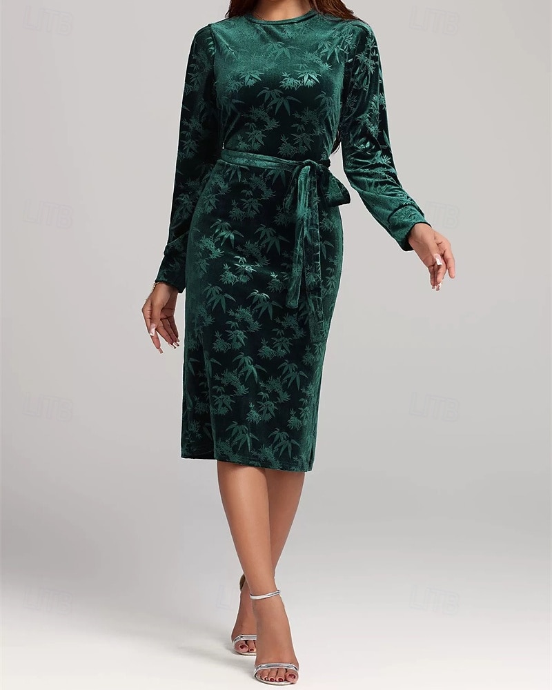 Damen Midikleid Samtkleid Cocktailkleid Elegant Mode Modern Outdoor Party Party-Abendmode Normale Passform Einfach Langarm Rundhalsausschnitt Grün Frühling Herbst 2025 - $29.99 –P2
