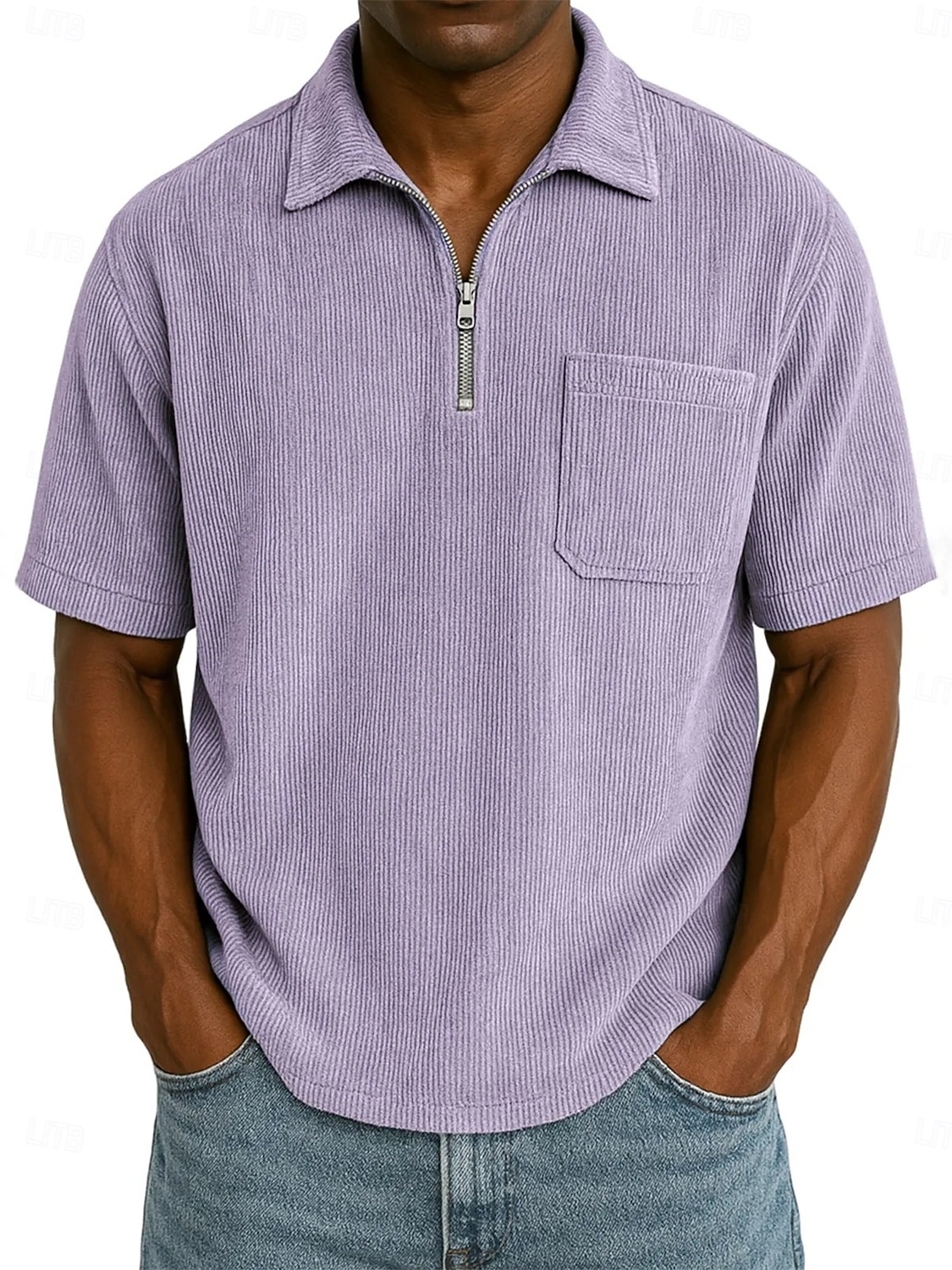 Homme Polo à fermeture éclair Texturé Occasionnel Fête Revers Zip quart Manche Courte Mode Basique Uni Texturé Quart de zip Chaud Été Printemps Coupe régulière Marron foncé Violet Kaki Polo de 2026 ? $29.99 –P4
