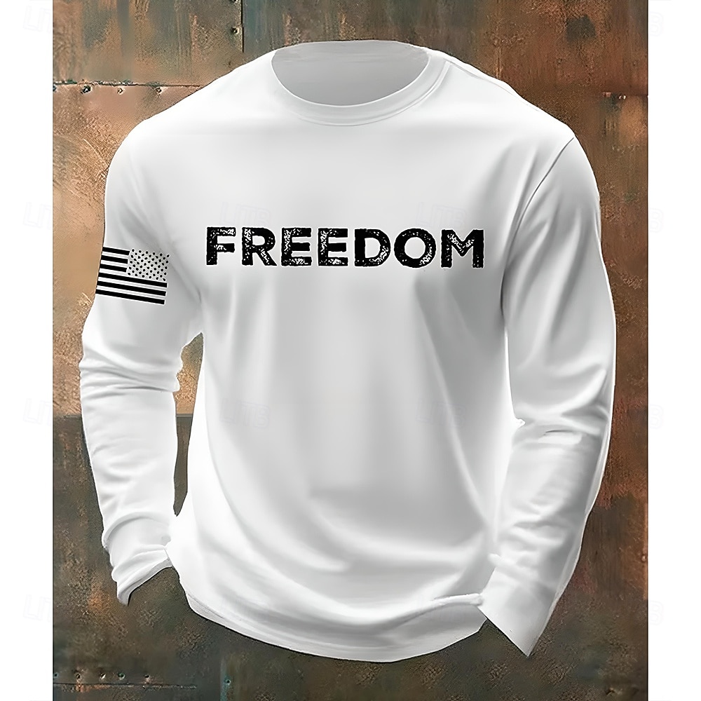 Per uomo Lettera Bandiera Americana Maglietta Manica Lunga maglietta Stampa 3D Girocollo Camicia Moda Designer Casual Vacanza Quotidiano Ferie Nero Bianco Blu marino Tutte le stagioni Abbigliamento S del 2026 a $20.99 –P4