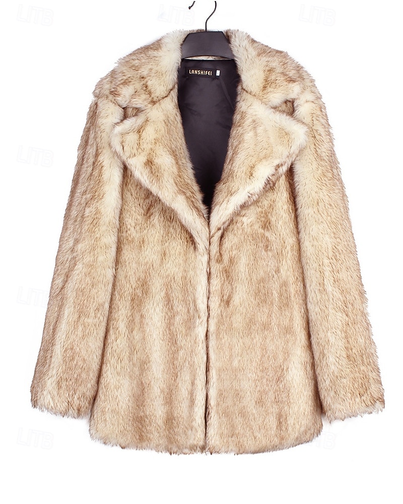 Жен. Пальто Искусственное меховое пальто Сохраняет тепло Удобный Меха и кожа На каждый день Полотняное плетение Отпуск Для улицы На каждый день На выход Длинная Отложной Стандартный Длинный рукав 2025 - $64.99 –P3