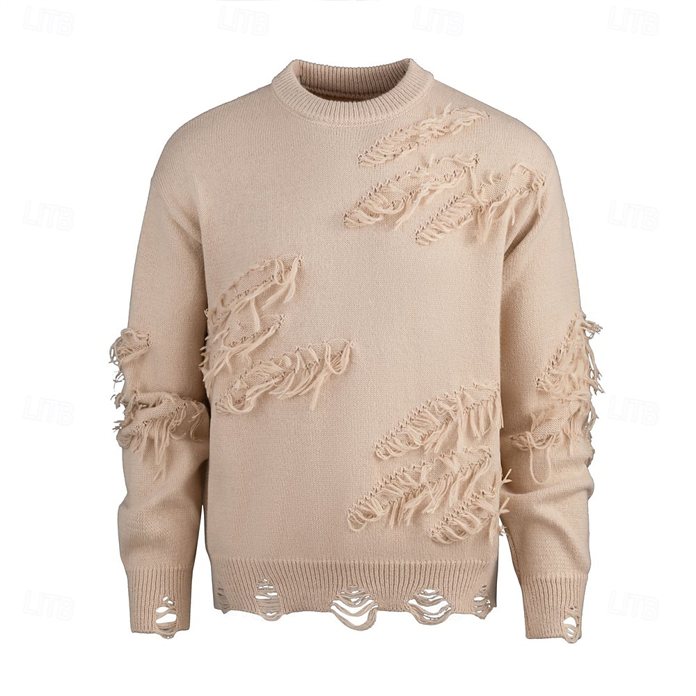 Herren Pullover Strickpullover Gerippt Stricken Normale Oberteile Gestrickt Zerrissen Einfach Rundhalsausschnitt Mode Basic Urlaub Alltagskleidung Bekleidung Herbst Winter Schwarz Khaki M L XL 2026 - $47.99 –P5
