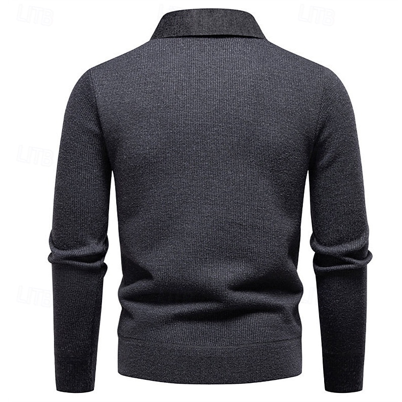 Men's Pullover Sweater Jumper Knit Sweater Ribbed Knit Regular Tops Knitted Fleece Plain Turndown Fashion Basic Vacation Daily Wear Clothing Apparel Winter Black Dark Gray S M L 2025 - $36.99 –P6