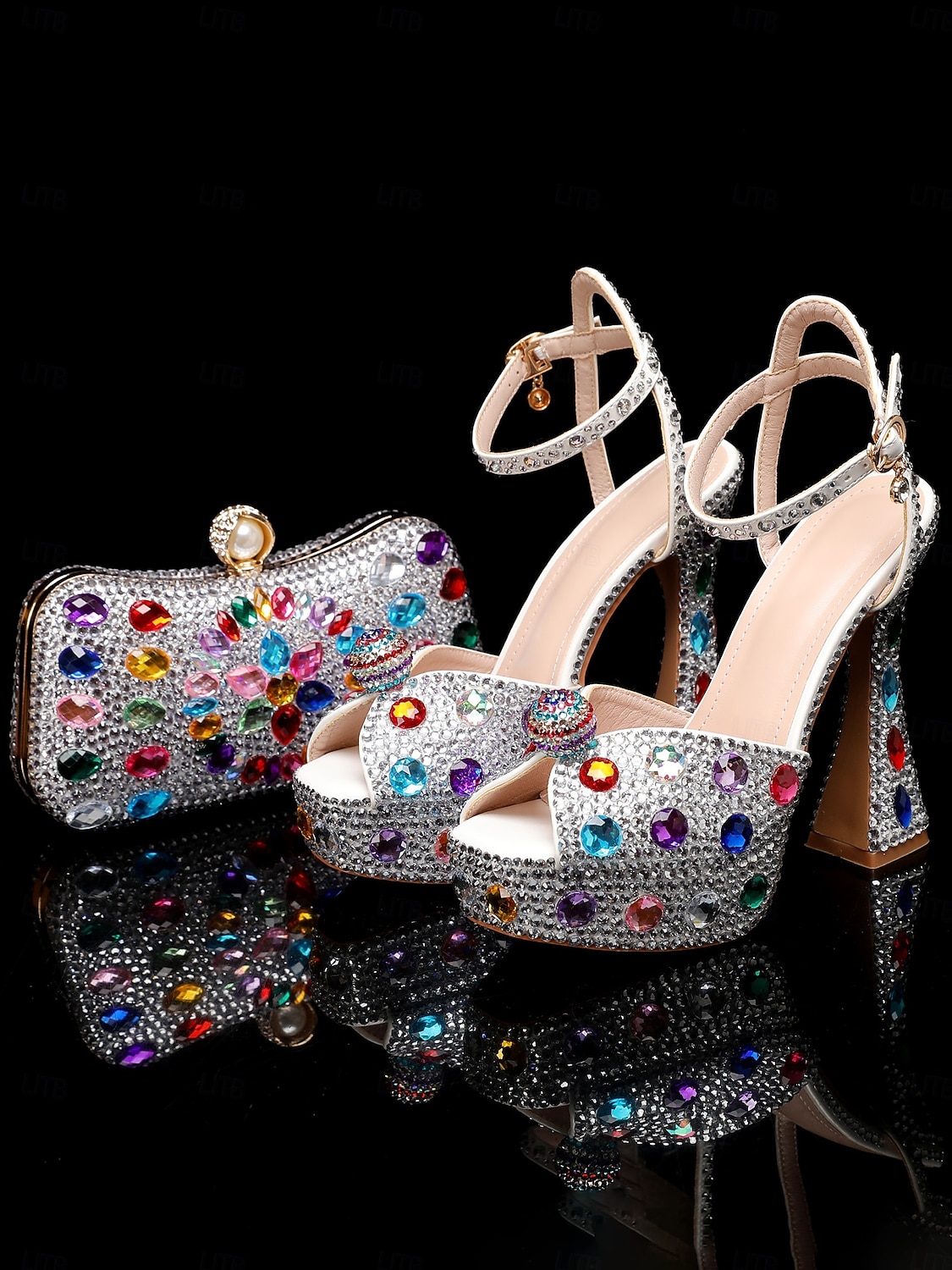 Women's Rhinestone Platform High Heel Sandals with Matching Clutch - Sparkly Formal Dress Shoes for Cocktail Parties, Weddings and Elegant Events 2026 - $119.99 –P5