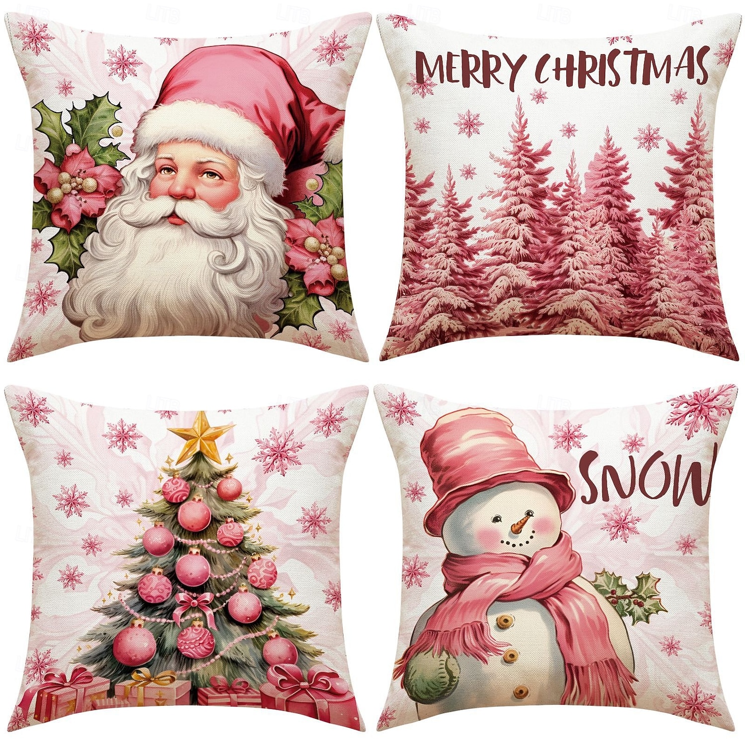 Pink Reindeer Christmas Pillow Covers, Linen Letter Print Decorative Throw Cushions, Festive Sofa & Living Room Accent Pillows 2025 - $4.99 –P5