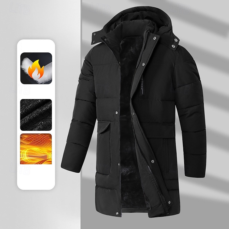 Men's Winter Coat Puffer Jacket Fleece Jacket Padded Jacket Pocket Polyster Vacation Daily Wear Date Long Fashion Casual Comfortable Thermal Warm Fall Winter Solid / Plain Color Black Blue Army Green 2026 - $59.99 –P1