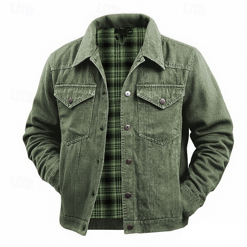 Homme Veste Décontractée Veste en Jean Vacances Quotidien Résistant à l'usure Avec Poches Printemps Automne Uni Mode Classique Revers Régulier Marron Vert Bleu de minuit Veste de 2025 ? $58.99 –P1