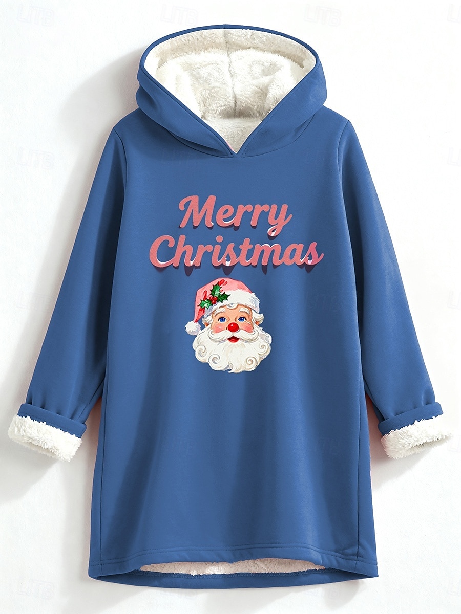Dame Pullover hettegenser-genser julenissen Varm Fritid Sherpa Fleece Langermet Med hette Lange topper Gate Hverdag Avslappet Trykt mønster Mørk Rosa Blå Grå Høst Vinter 2025 - $31.99 –P5