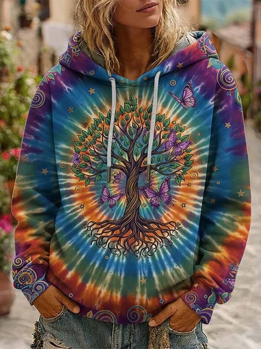 Per donna Pullover Felpe con cappuccio Grafico Tinta a nodi Moda Streetwear Casual Manica Lunga Con Cappuccio Top Regolari Abbigliamento Quotidiano Casuale Coulisse Stampato Blu Primavera Autunno del 2025 a $26.99 –P1