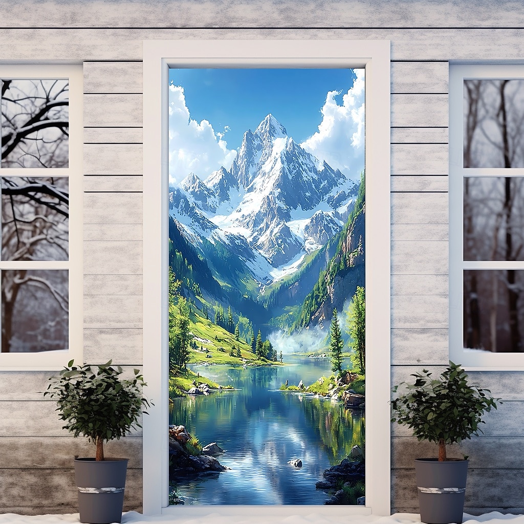 Osłona drzwi, banery zewnętrzne, krajobraz, góry, 3D, widok na sypialnię, salon, drzwi wejściowe, wystrój domu 2026 - $19.99 –P4
