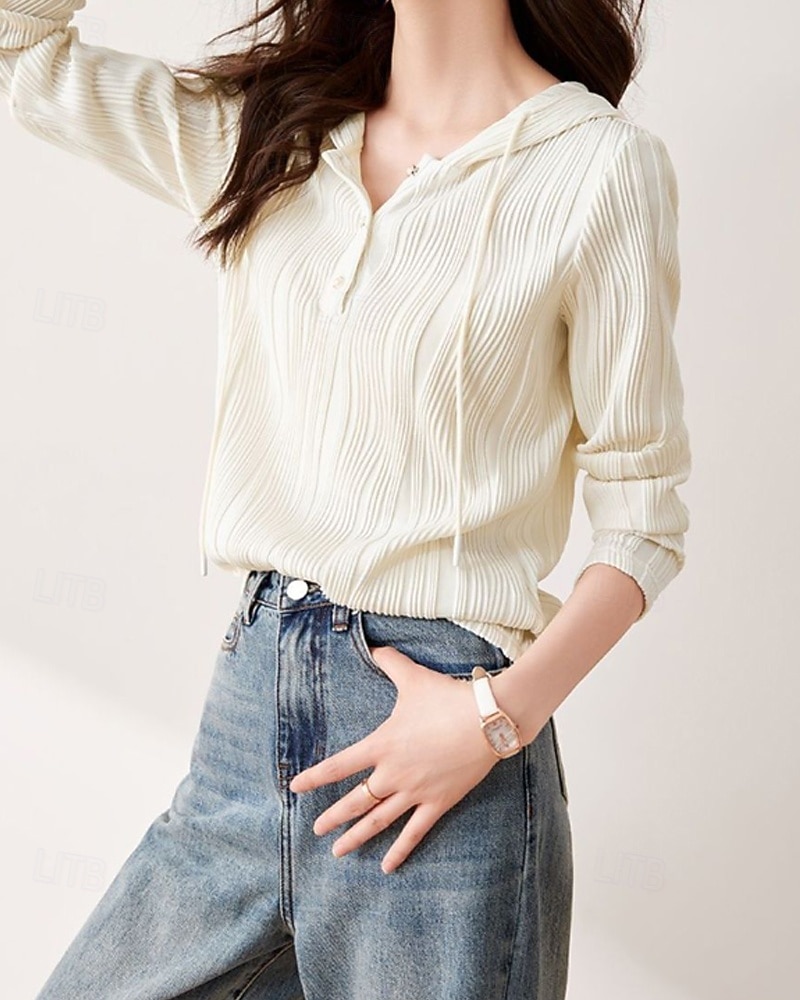 Per donna Felpa con cappuccio Semplice Casual Manica Lunga Con Cappuccio Top Regolari Streetwear Ferie Bottoni Beige Autunno Inverno del 2025 a $23.99 –P2