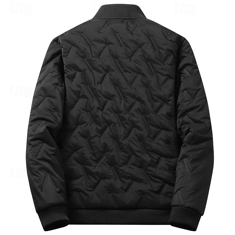 Men's Winter Jacket Quilted Jacket Fleece Jacket Parka Pocket Polyster Fleece lined Vacation Daily Wear Date Regular Fashion Casual Comfortable Thermal Warm Fall Winter Solid / Plain Color Black 2026 - $34.99 –P6