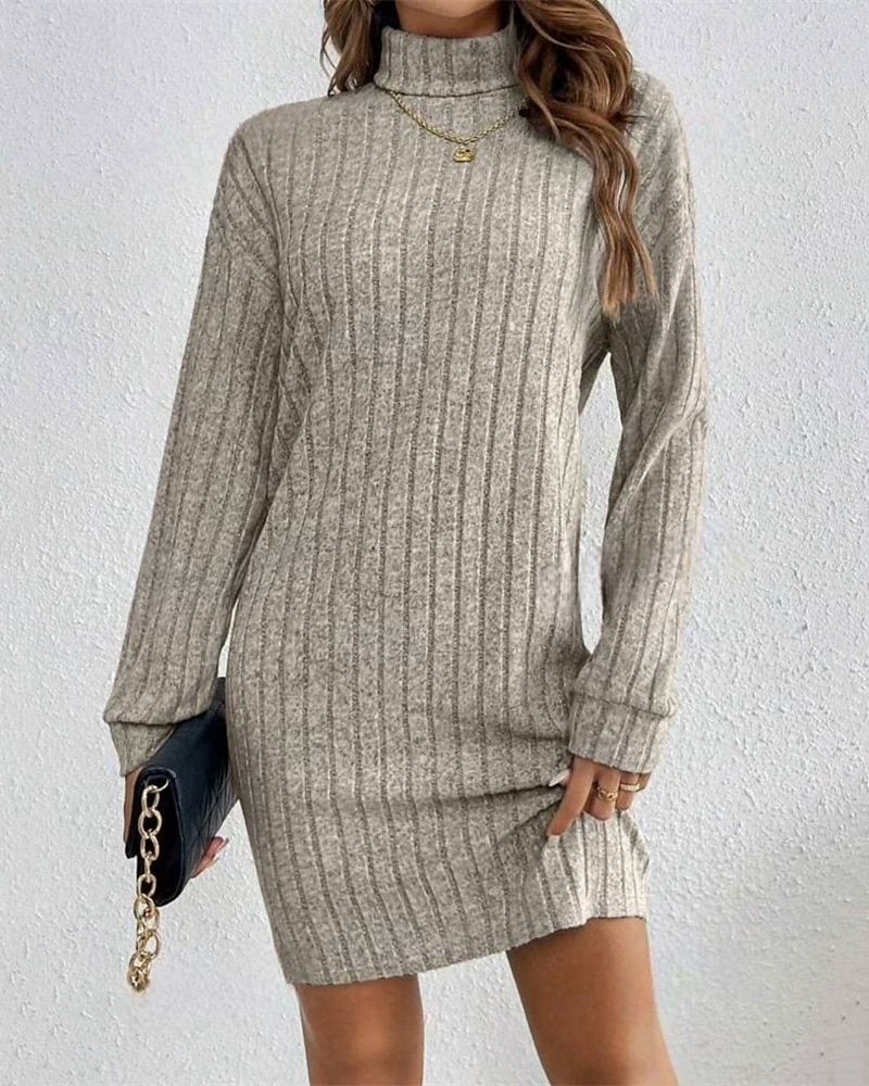 Femmes Mini Robe Robe Pull Robe Décontractée Mode Moderne Quotidien Date Week-end Coupe régulière Uni manche longue Col haut Noir Vin Gris Clair Abricot Automne Hiver de 2025 ? $33.99 –P7