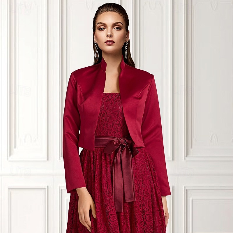 Solid frakker  jakker sateng bryllup  fest kveld  uformell bryllupsgjest pakker  bolero med drapering  solid kjole å imponere 2025 - $39.99 –P5