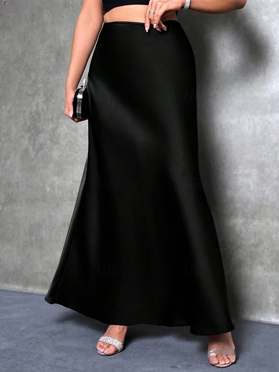 Women's Satin Skirts Elegant Fashion Maxi High Waist Skirts Plain Micro-elastic Party Street Black Fuchsia Green Khaki Spring 2026 - $25.99 –P20