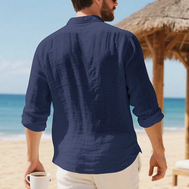 Herren Hemd Leinenhemd Freizeithemd Knopfhemd Baumwollhemd Einfach Urlaub Hawaiianisch Schwarz Weiß Gelb Marineblau Langarm Revers Frühling Herbst Bekleidung 2025 - $19.49 –P11