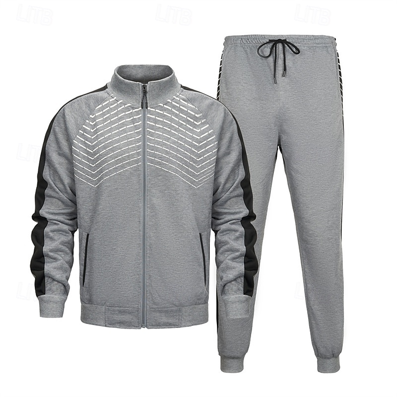 Homens Moletom Conjunto de roupas Colarinho Chinês Ao ar livre Diário Esportes Com Cordão Zip Up Bolsos Bloco de cor Preto Azul Marinha Cinzento Claro Poliéster Roupas Esportivas Moda Roupa de rua de 2025 por $49.99 –P5