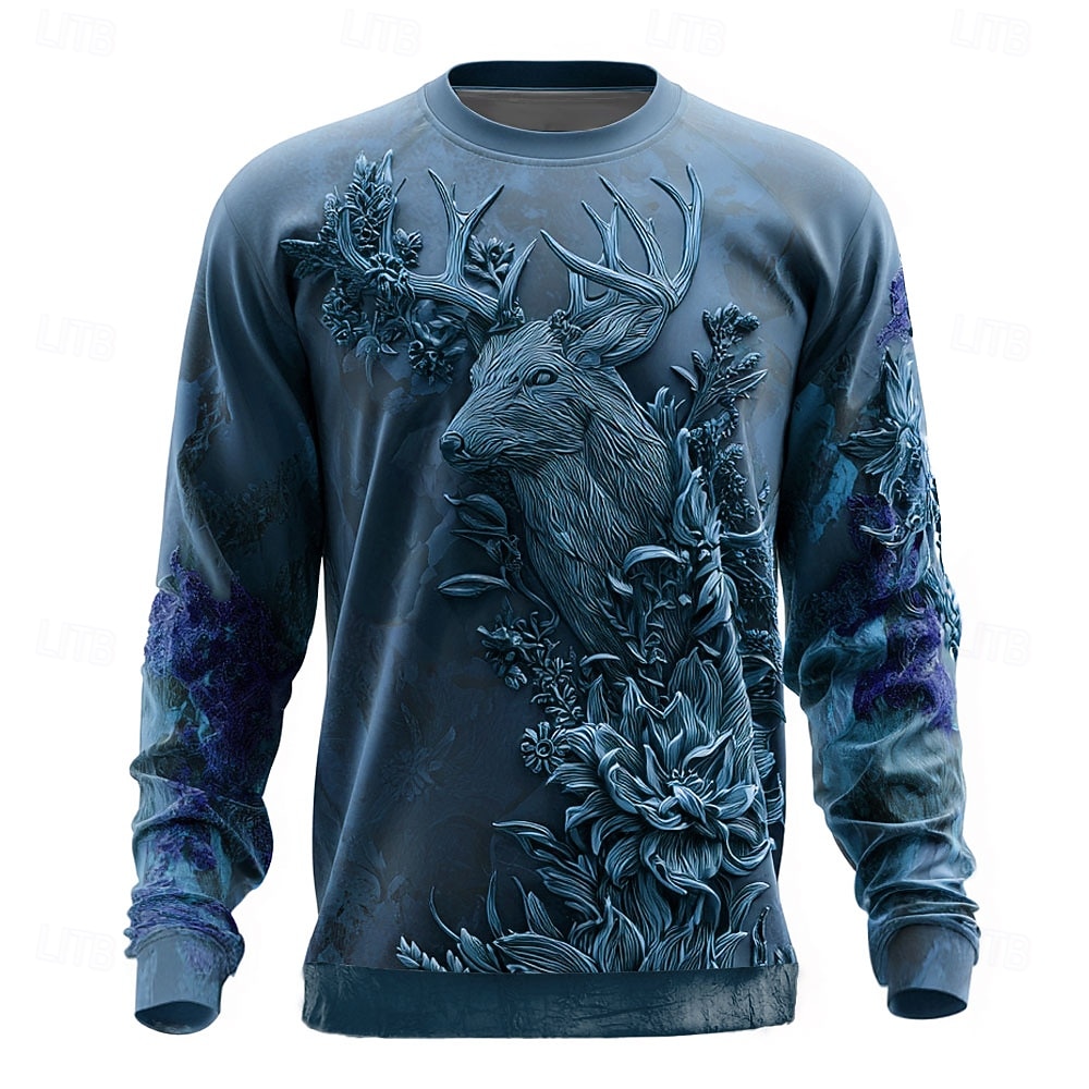 Herren Blatt Hilfsmuster Hirsch Pullover Lässig Langarm Rundhalsausschnitt Urlaub Party Geschenk Blau Burgunderrot Braun Grün Rundhalsausschnitt 3D Ganzjahres Designer S M L XL XXL XXXL 2026 - $28.99 –P4