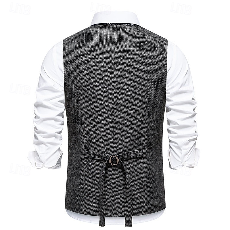 Herren Weste Gilet Urlaub Party Geschäft Mode Lässig Frühling Herbst Tasche 2 in 1 Knöpfe Polyester Bequem Einfach Einreihig Ein-Knopf V Ausschnitt Normale Passform Wein Marineblau Dunkelgray Kaffee 2025 - $33.99 –P13
