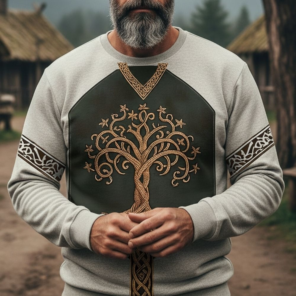 Herren Sweatshirt Blau Khaki Rundhalsausschnitt Baum des Lebens Yggdrasil Keltischer Knoten Druck Lässig Täglich Ferien Vintage Vikinger Herbst Winter Bekleidung Kapuzenpullover Sweatshirts 2025 - $27.99 –P1