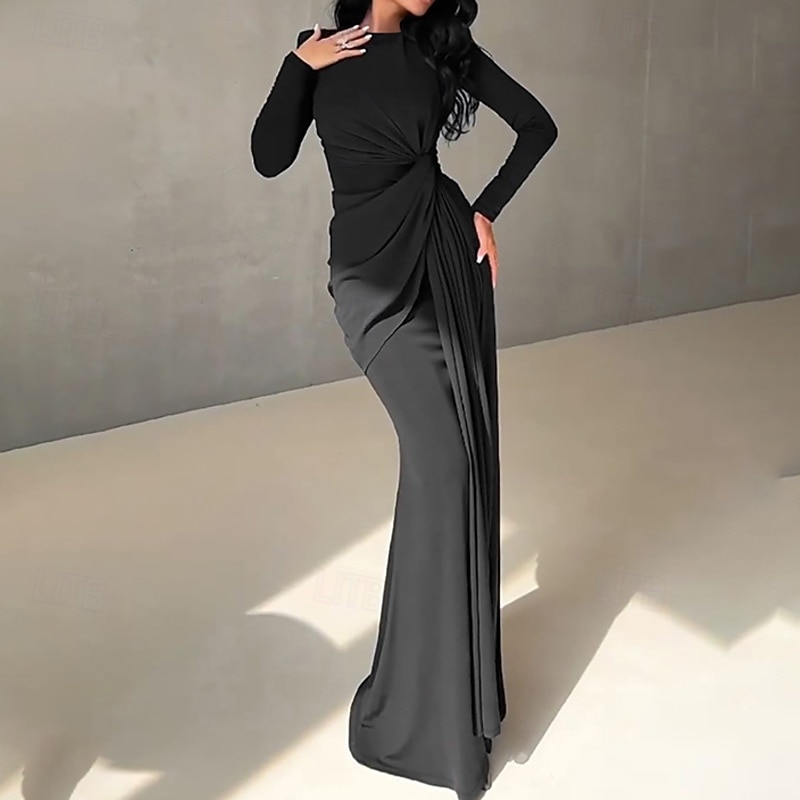 Femmes Robe Longue Maxi Robe Robe de Bal Robe de Soirée Robe en Satin Élégant Moderne Soirée Occasion Spéciale Coupe régulière Uni manche longue Col ras du cou Noir Rose Claire Rouge Bleu Roi Automne de 2025 ? $37.99 –P13