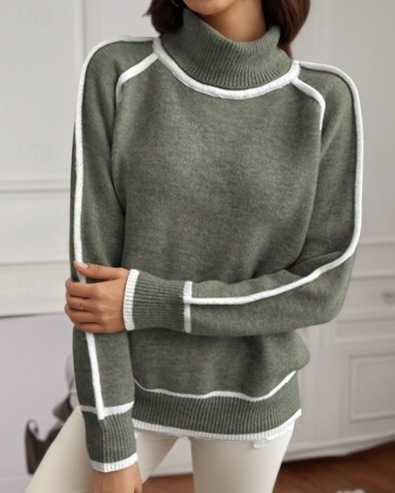 Dame Genser Gatemote Fritid Fargeblokk Rullekrage Lapper Strikket Langermet Vanlige topper Strikke utendørs Daglig Ut på byen Svart Gul Høst Vinter 2025 - $38.99 –P13