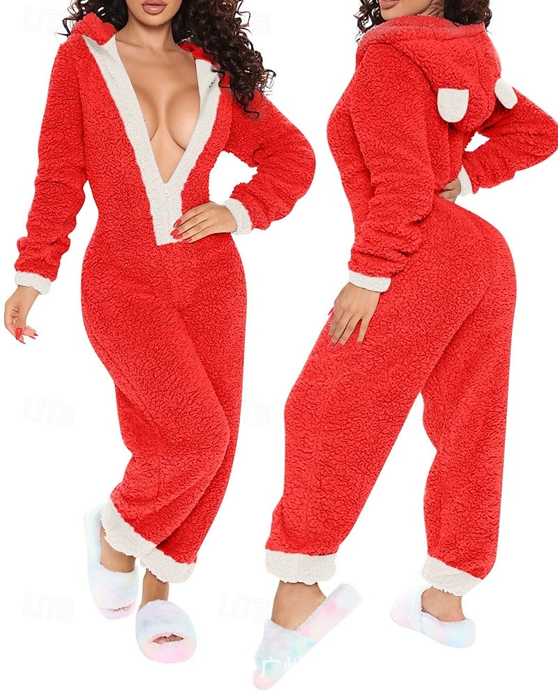 Dam Onesies Ledigt Komfort Comfrt Ren färg Ficka Jul Hem Långärmad Luvtröja Rodnande Rosa Vin Rubinrött Fuchsia Brun Vår Höst Vinter 2025 - $48.99 –P3
