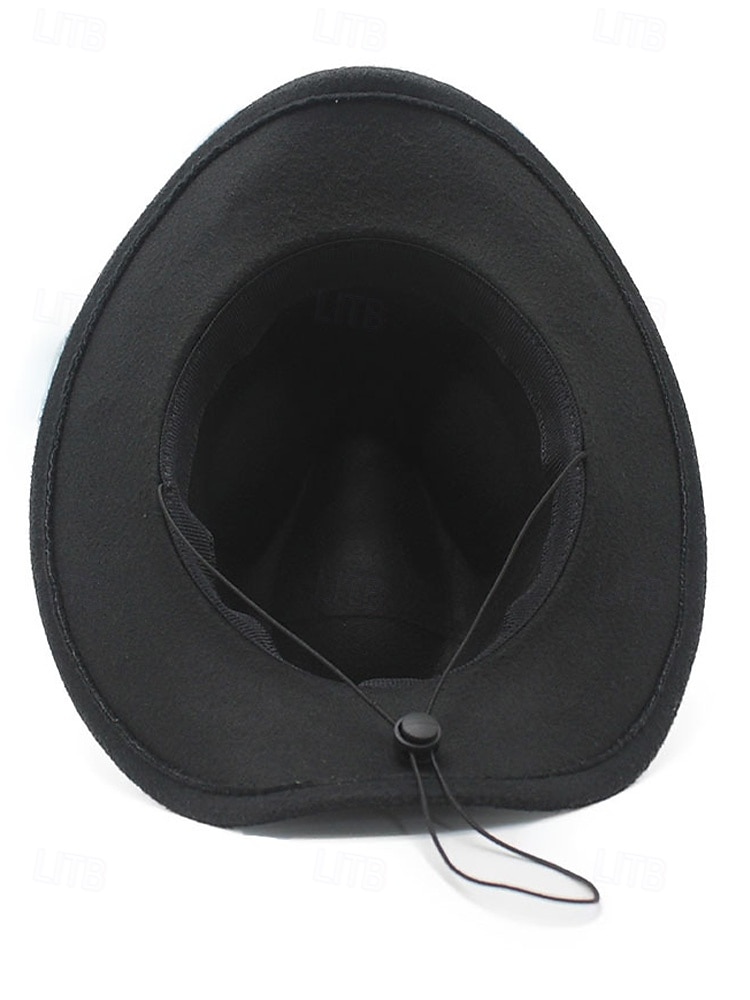 Chapéu de cowboy masculino com faixa de cabeça de touro – chapéu fedora vintage de feltro com aba larga para rodeio, estilo ao ar livre e presente de Natal de 2026 por $29.99 –P9