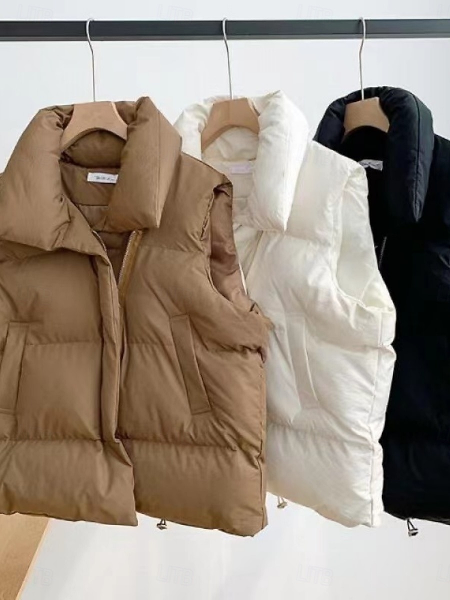 Γυναικεία Veste Άνετο Αναπνέει Τσέπη Καθημερινό Σκέτο Διακοπές Δρόμος Causal Καθημερινά Ρούχα Φερμουάρ Κοντό Όρθιος Γιακάς Χαλαρή Εφαρμογή Αμάνικο Εξωτερικά ενδύματα Μαύρο Λευκό Χακί Άνοιξη Φθινόπωρο 2026 - $21.99 –P9