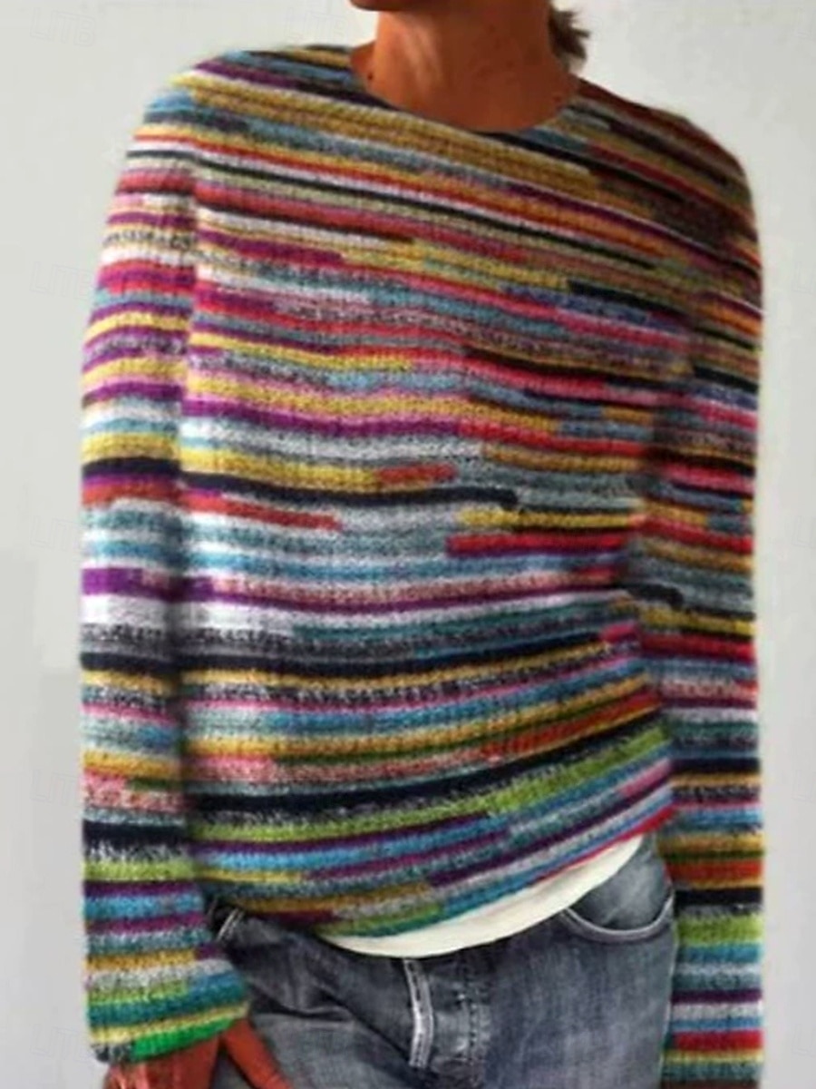 Női Pulóver Alkalmi Grafika Csíkos Terített nyak Kollázs Kötött Hosszú ujj Normál felsők Kötött Munka Medence Lóhere Ősz Tél 2025 - $29.99 –P1