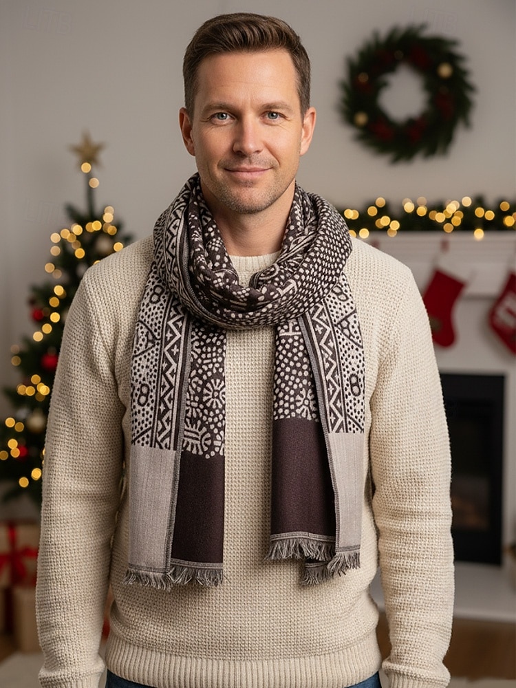 Herreskjerf i bomull med etnisk paisleymønster, mykt og lett sjal, julegave til ham, fritids- og høytidsklær 2026 - $18.99 –P2